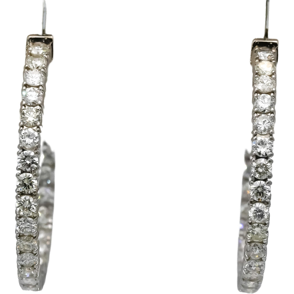 14k White Gold Round Natural Diamond Inside Out Hoop Earrings 2.93CT