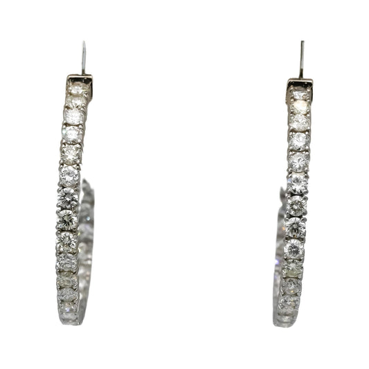 14k White Gold Round Natural Diamond Inside Out Hoop Earrings 2.93CT