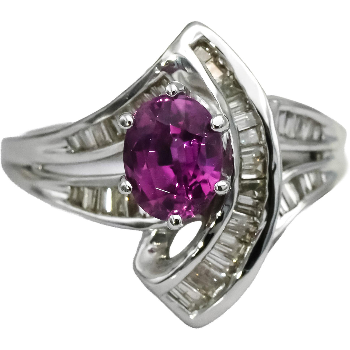 14k White Gold Diamond and Pink Sapphire Cocktail Ring 1.75CT Size 8
