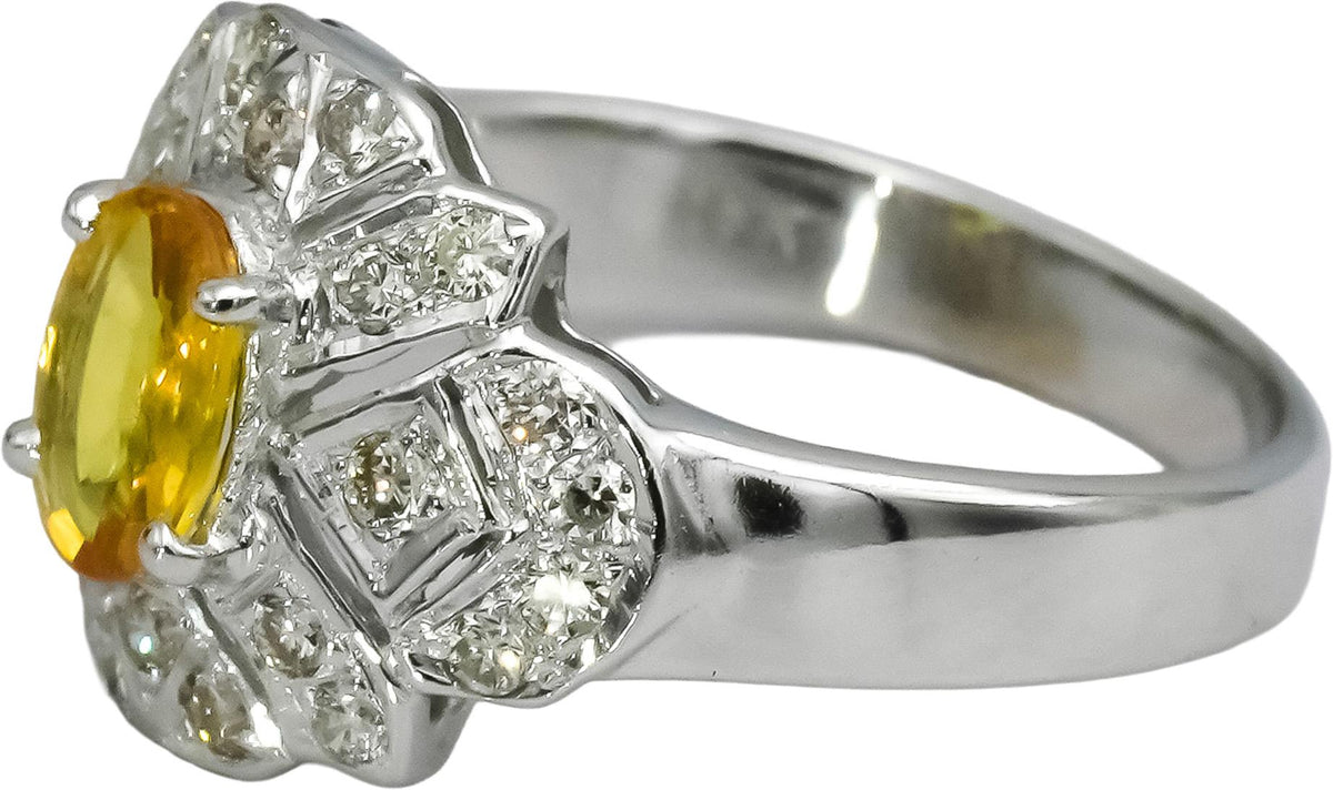 18k White Gold Diamond and Yellow Sapphire Cocktail Ring 0.80CT Size 5.75