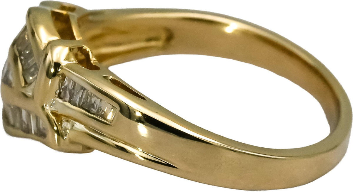 14k Yellow Gold Round and Baguette Cut Diamond Band Ring 0.25CT Size 6.5