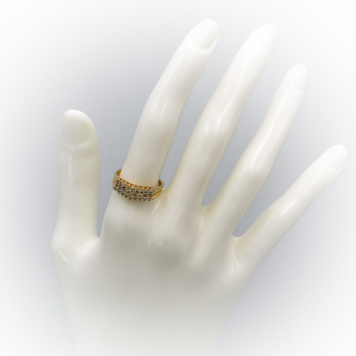 10k Yellow Gold Round Diamond Three Row Band Ring 0.25CT Size 6.75