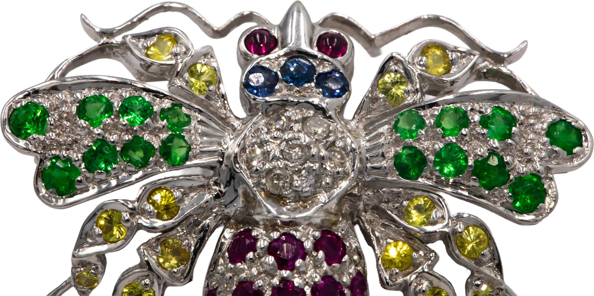 18k White Gold 0.85CT Diamond Ruby Sapphire Peridot Citrine Insect Fly Brooch
