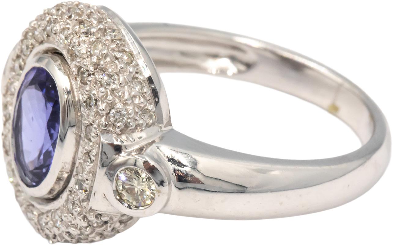 18k White Gold 1.35CT Diamond and Tanzanite Ring Size 6.75
