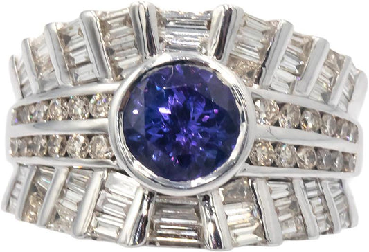 KALATI 18K White Gold 2.59CT Diamond and Tanzanite Cocktail Ring Size 6