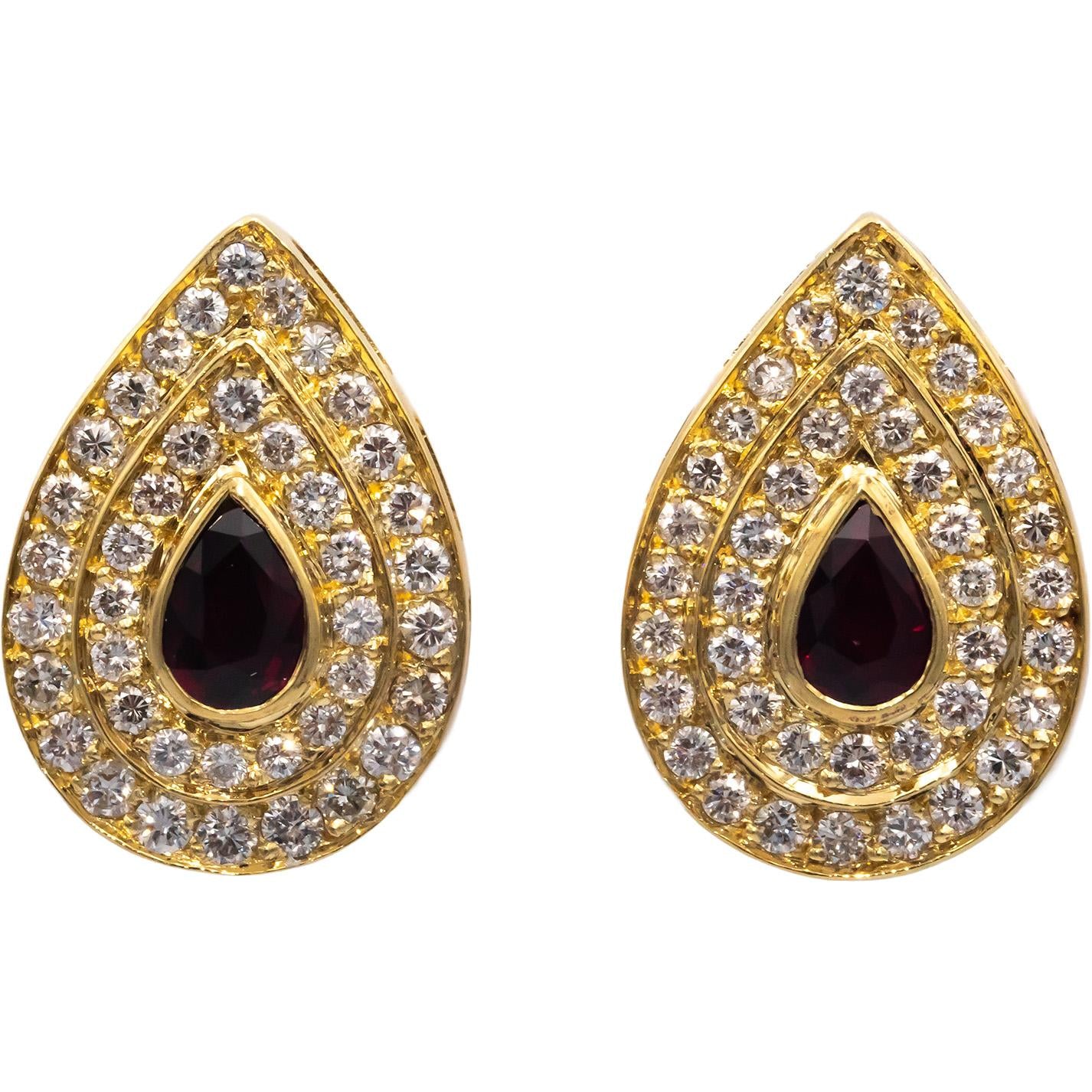 18k Yellow Gold VS Diamond and Ruby Cluster Earrings 6.30CT
