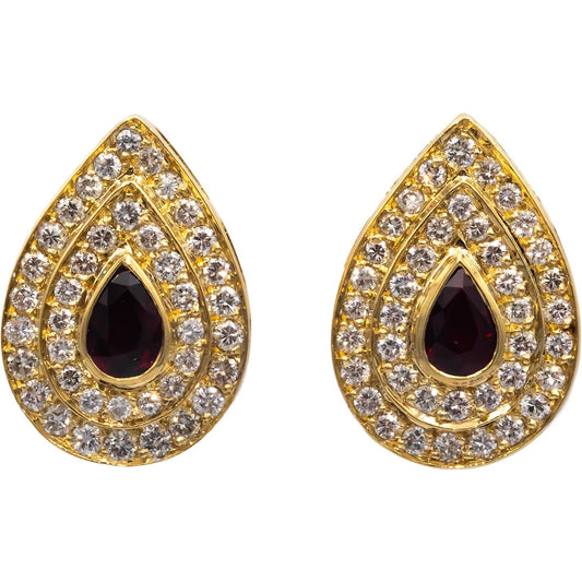 18k Yellow Gold VS Diamond and Ruby Cluster Earrings 6.30CT