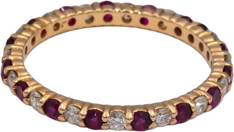 18k Rose Gold Diamond and Synthetic Ruby Eternity Band Ring 1.24CT Size 7.25