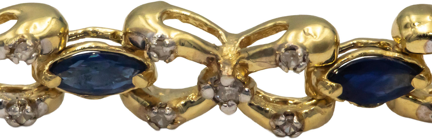 14k Yellow Gold 3.65CT Diamond and Sapphire Fancy Link Bracelet