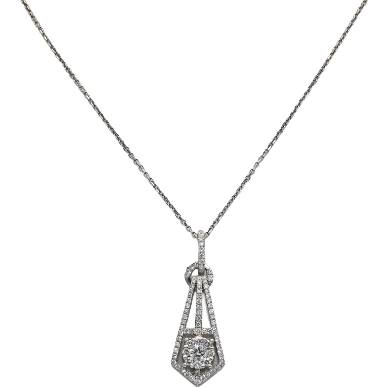 14k White Gold 0.73CT Diamond Cluster Pendant Chain Necklace