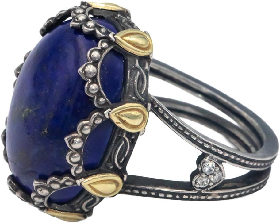 STAMBOLIAN 18k Gold Sterling Silver 12.0CT Lapis Lazuli Cocktail Ring Size 7