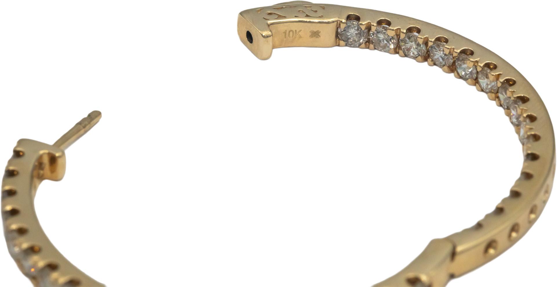 Diamond Round Cut 10k Yellow Gold Inside Out Hoop Earrings 5.0CT