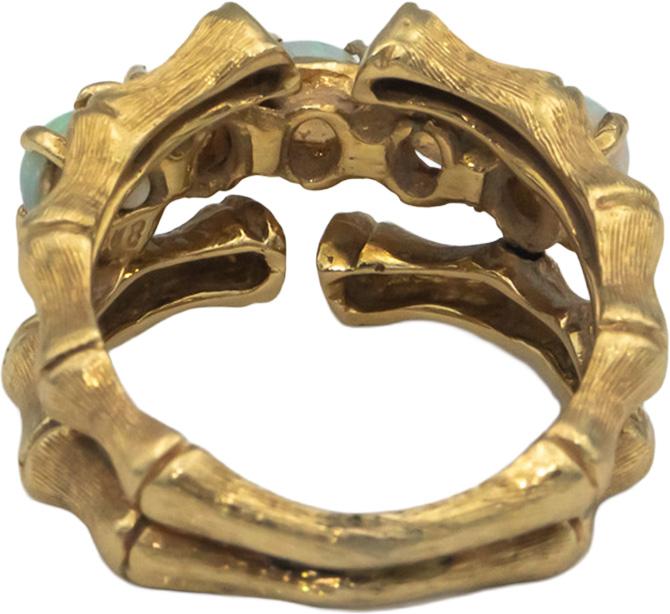 Vintage 14k Yellow Gold 1.0CT Opal Bamboo Style Ring Size 6