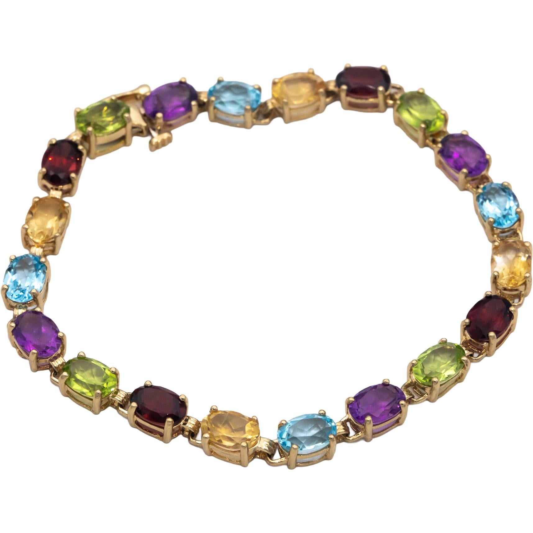 10k Yellow Gold Oval Cut Assorted Rainbow Gemstone Bracelet