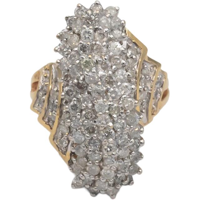 14k Yellow & White Gold Diamond Cluster Cocktail Ring 1.50CT Size 7.75