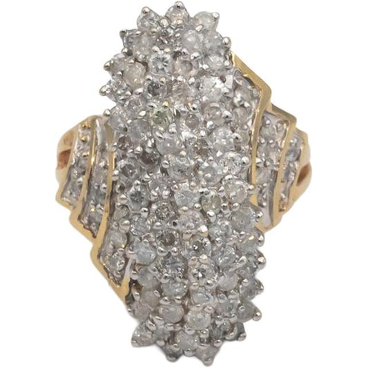 14k Yellow & White Gold Diamond Cluster Cocktail Ring 1.50CT Size 7.75