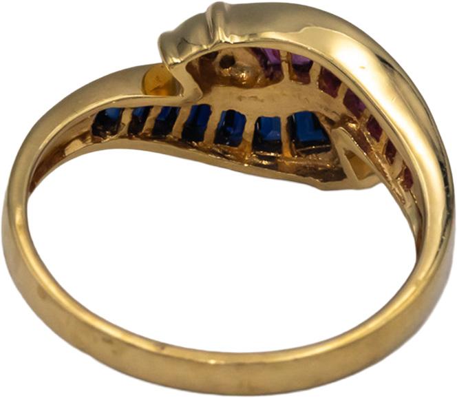 18k Yellow Gold 0.80CT Diamond Sapphire Ruby Band Ring Size 7.5