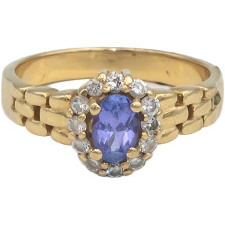 14k Yellow Gold Round Diamond & Oval Cut Tanzanite Halo Ring 0.50CT Size 6.5