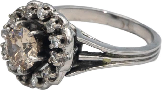 Vintage 14k White Gold 1.20CT Diamond Halo Ring w/ 1.0CT Center Size 6