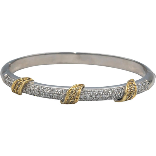 GAL Certified 14k White Yellow Gold White Yellow Diamond Bangle Bracelet 2.35CT