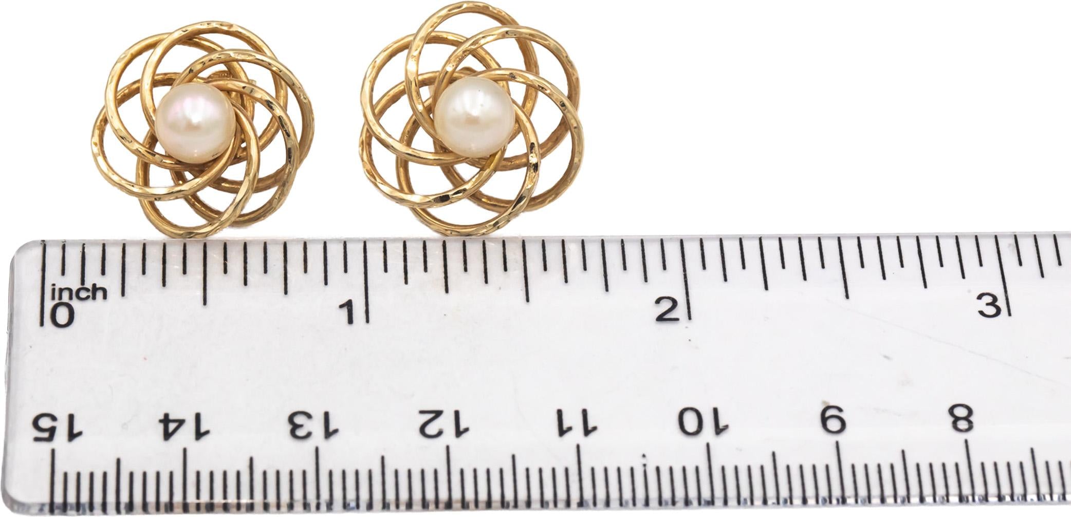 14k Yellow Gold Jewelry 6.2mm Diameter Pearl Stud Swirl Stud Earrings