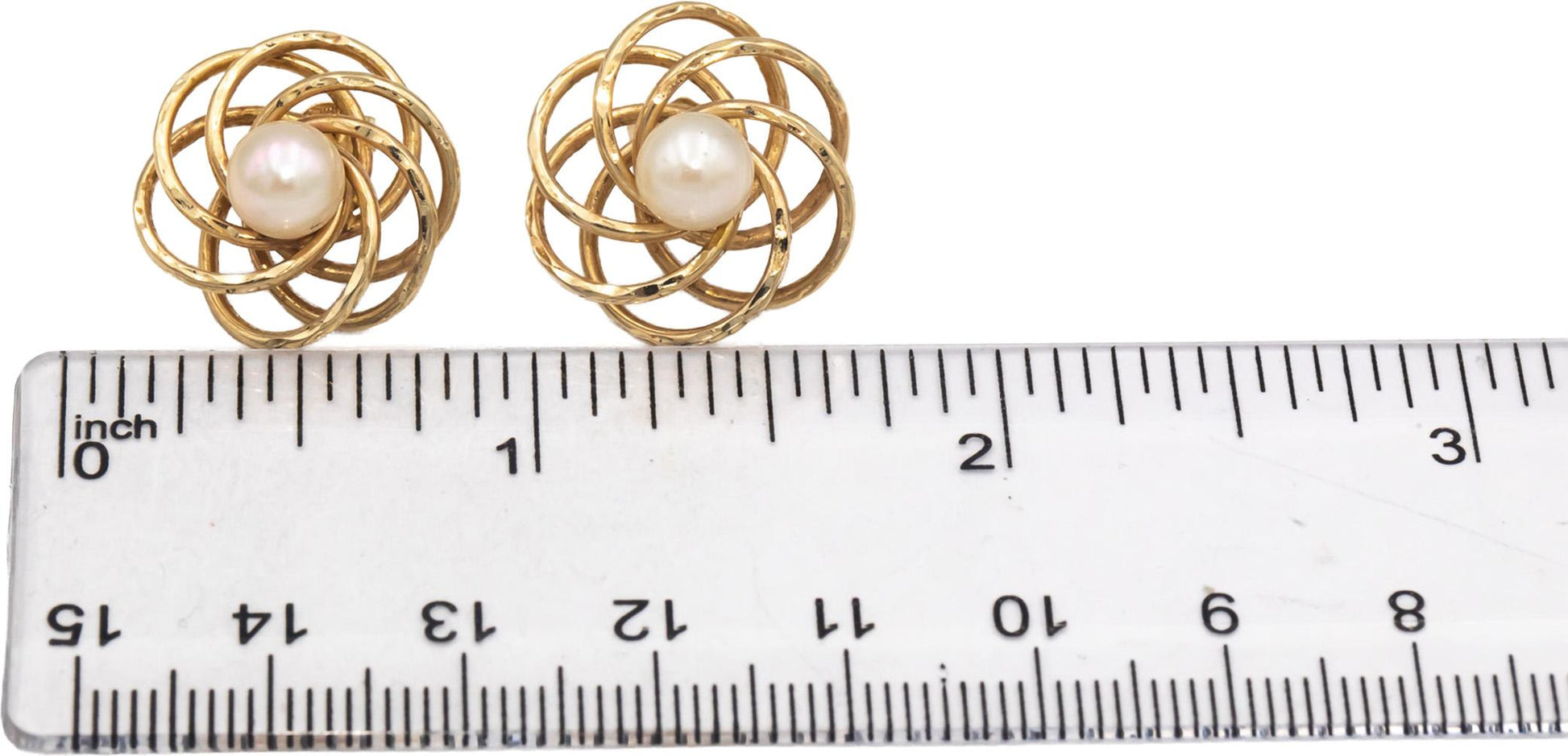 14k Yellow Gold Jewelry 6.2mm Diameter Pearl Stud Swirl Stud Earrings