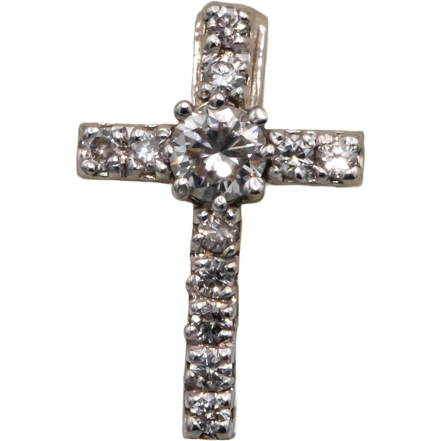14k White Gold 0.50CT VS Round Cut Diamond Cross Crucifix Earrings