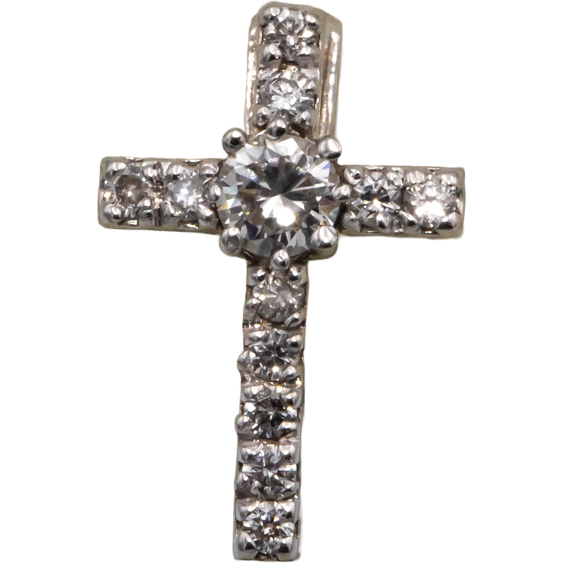 14k White Gold 0.50CT VS Round Cut Diamond Cross Crucifix Earrings