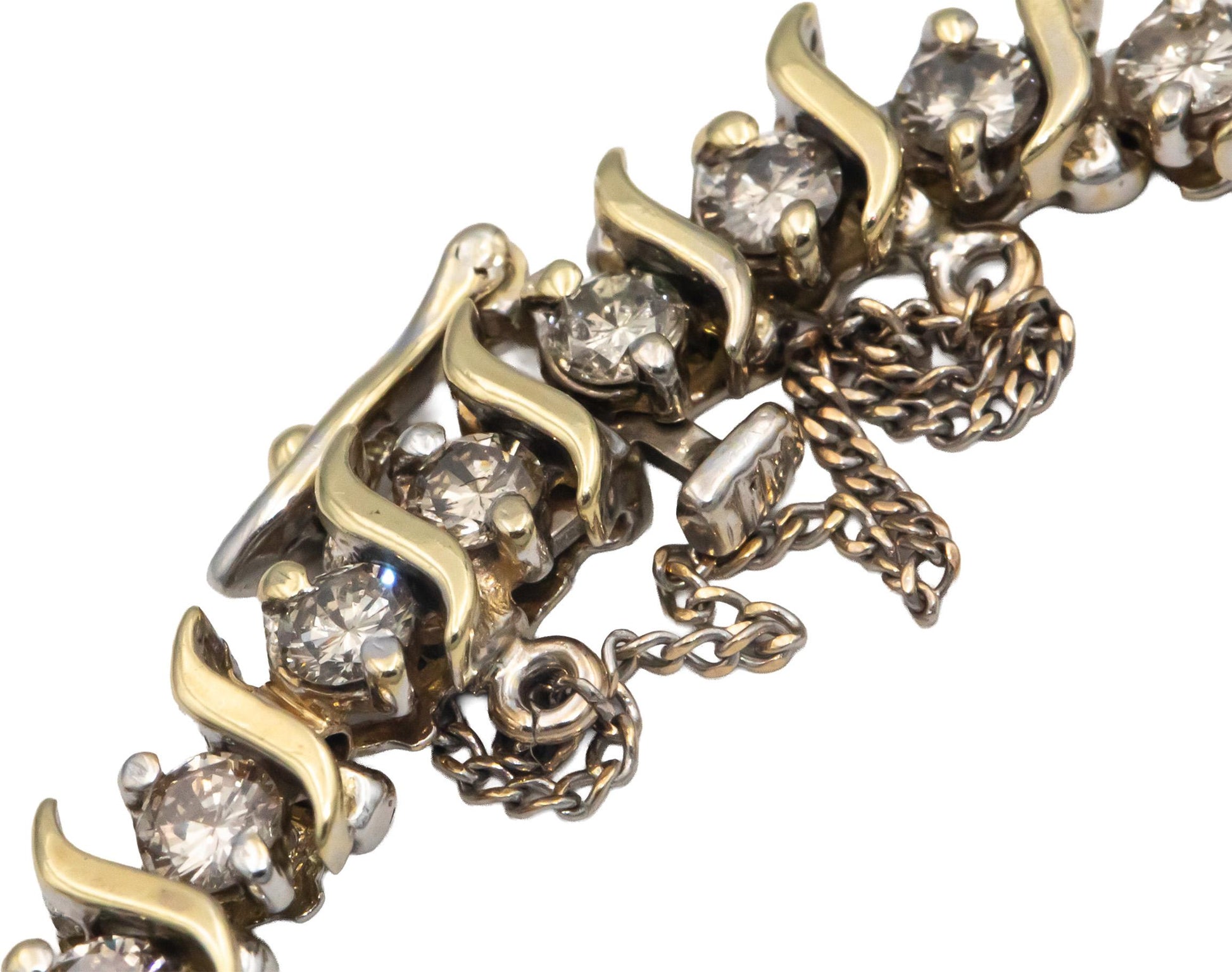 14k White and Yellow Gold S-Link Formal Diamond Tennis Bracelet 6.0CT
