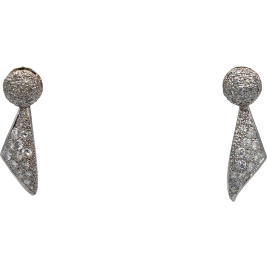Platinum 1.0CT Round Cut Diamond Cluster Drop Stud Earrings