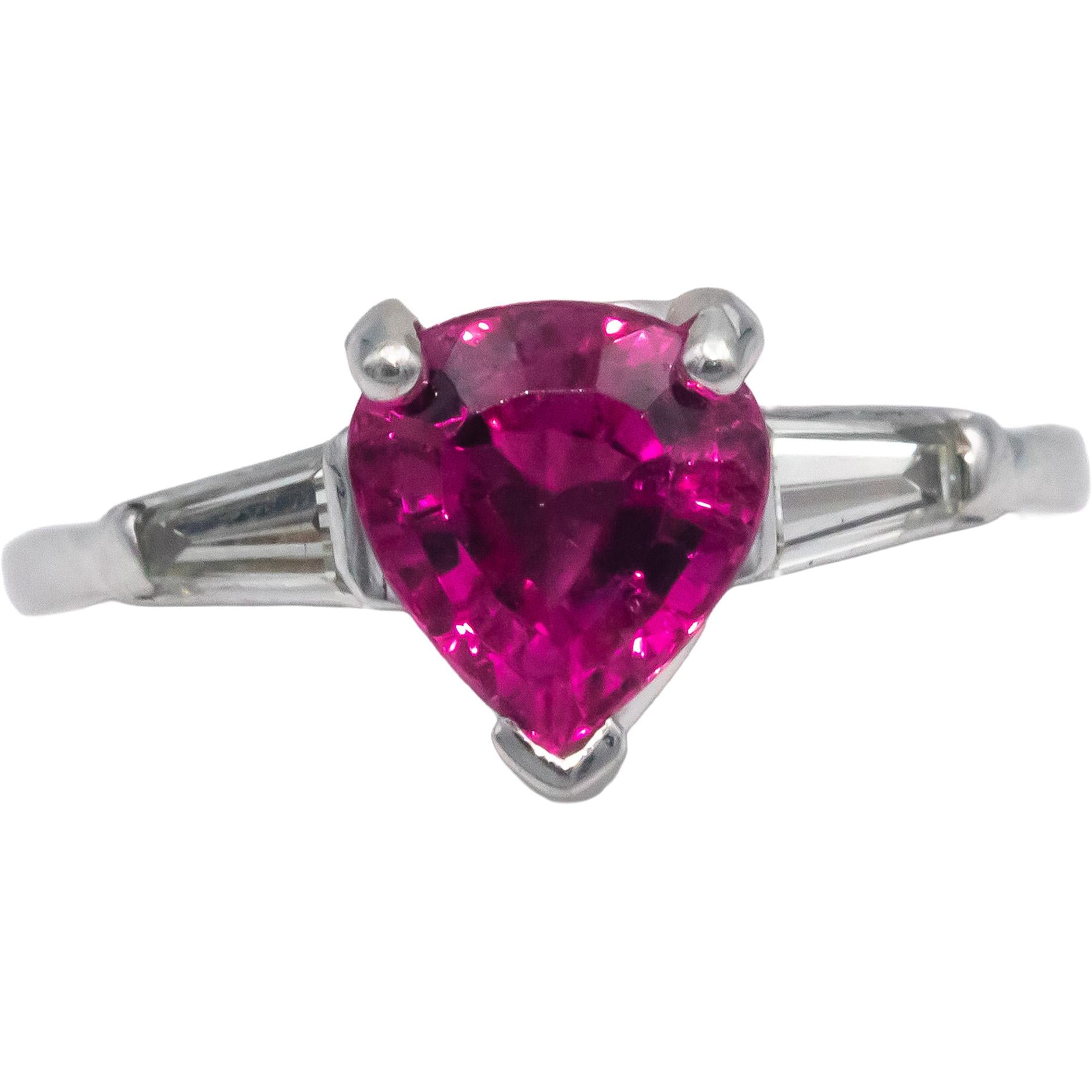 AGL Cert Platinum Jewelry 1.45CT Diamond and Pink Tourmaline Ring Size 5