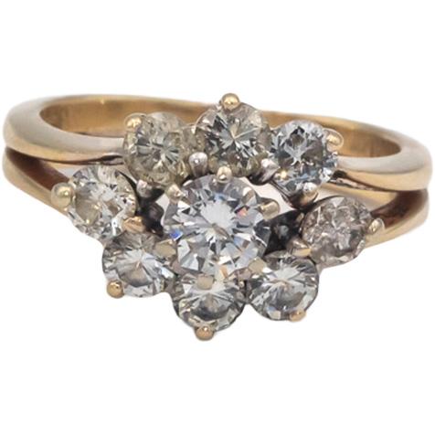 14k Yellow Gold 1.0CT Round Cut Diamond Ring w/ 0.30CT Center Size 3.25
