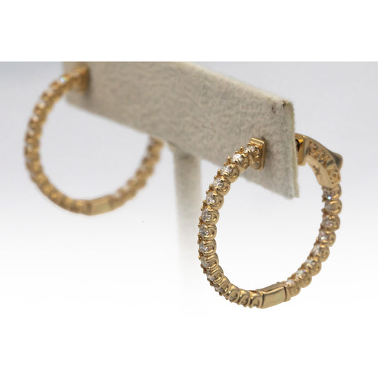 14k Yellow Gold 1.34CT VS Round Cut Diamond Inside Out Hoop Earrings
