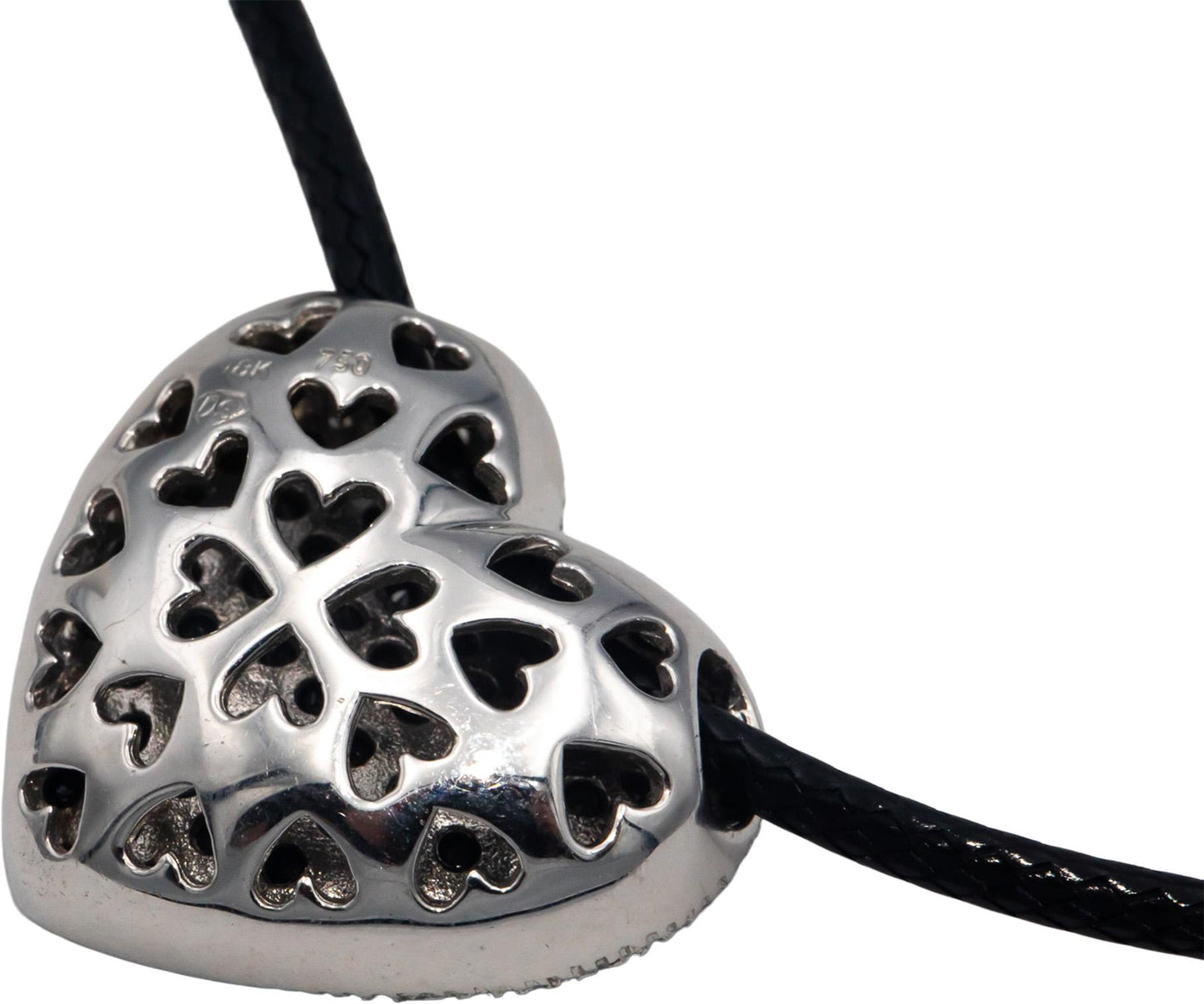 18k White Gold 1.50CT White and Black Diamond Cluster Heart Pendant Necklace