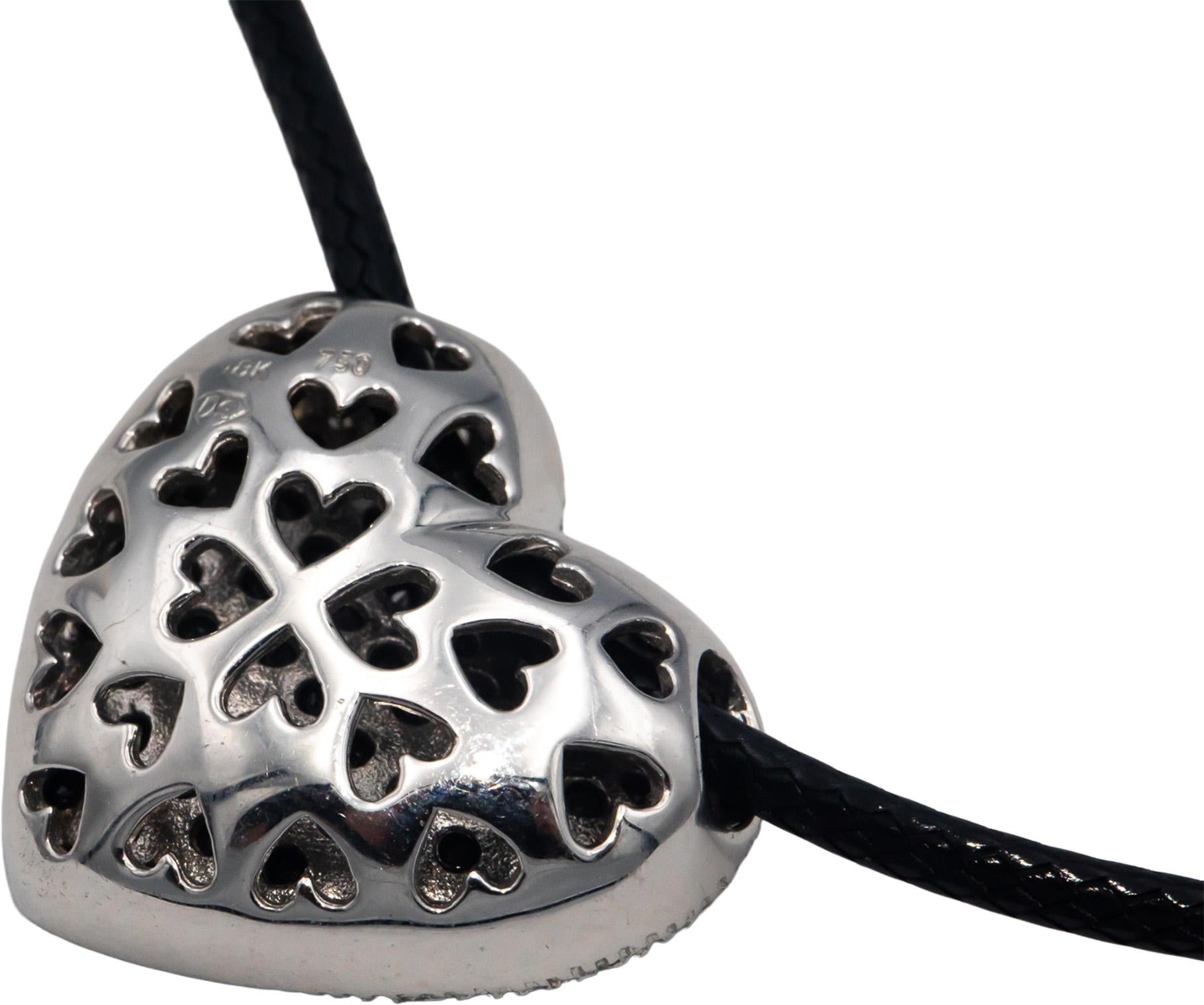 18k White Gold 1.50CT White and Black Diamond Cluster Heart Pendant Necklace