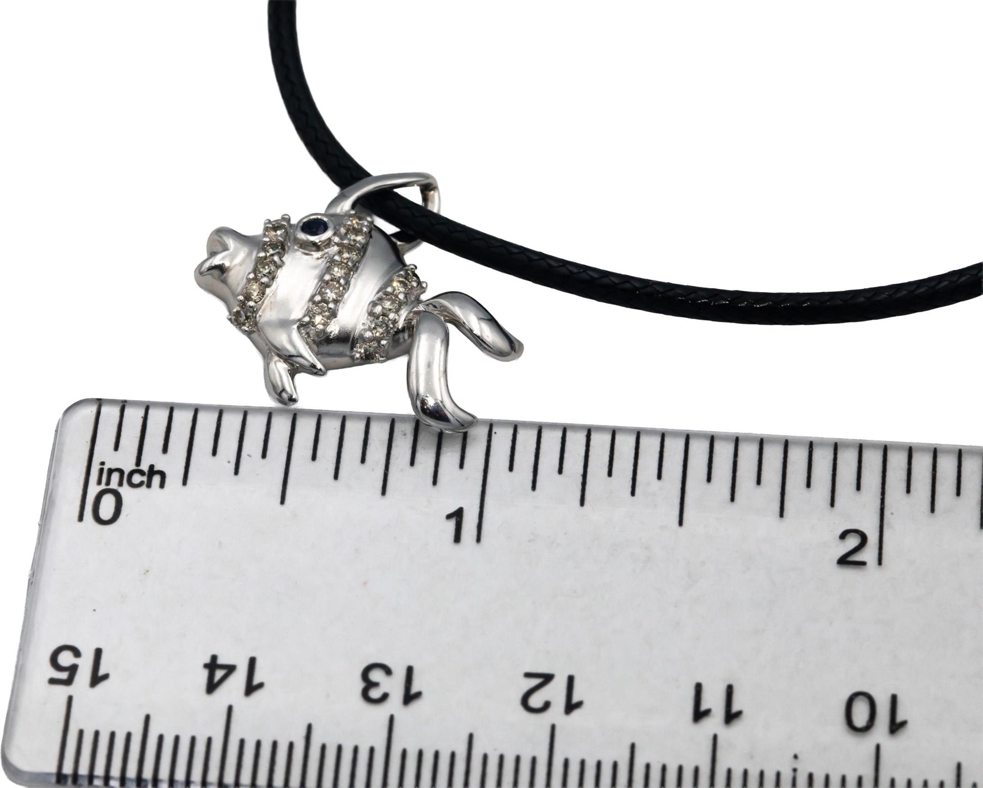 14k White Gold 0.20CT Diamond Tropical Fish Pendant Necklace w/ Sapphire Eye