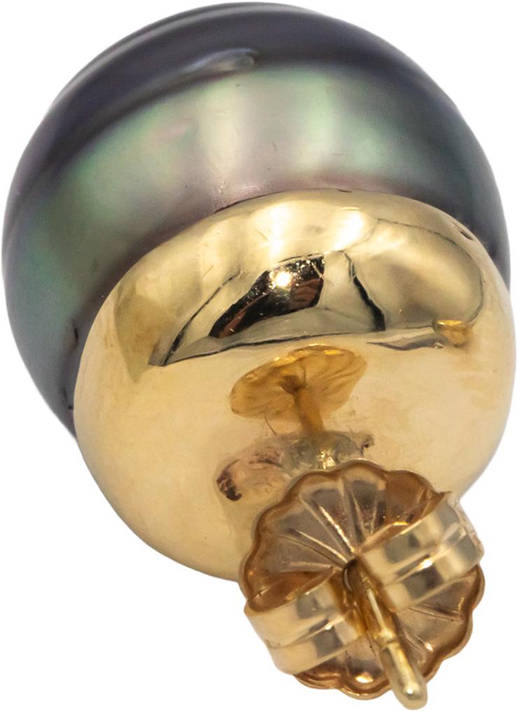 14k Gold 15.7mm Black Tahitian Pearl and 0.04CT Diamond Accent Stud Earrings