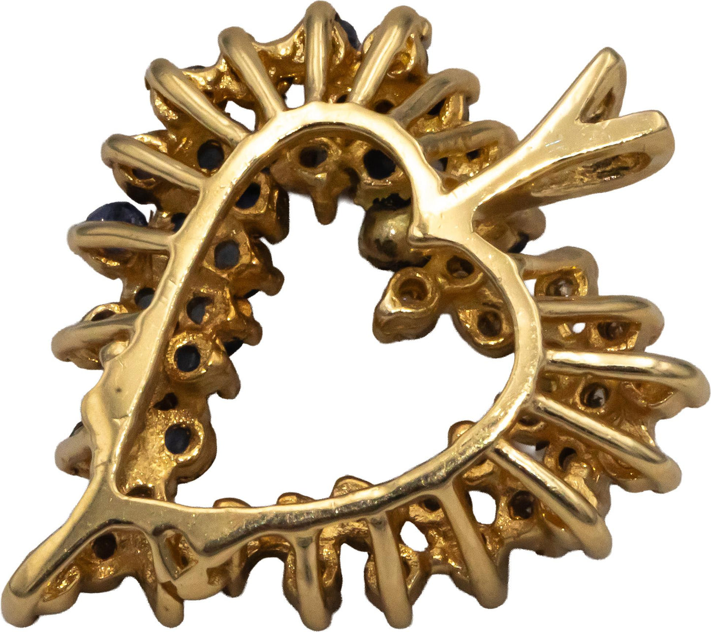 14k Yellow Gold 0.50CT Diamond and Sapphire Cluster Heart Pendant