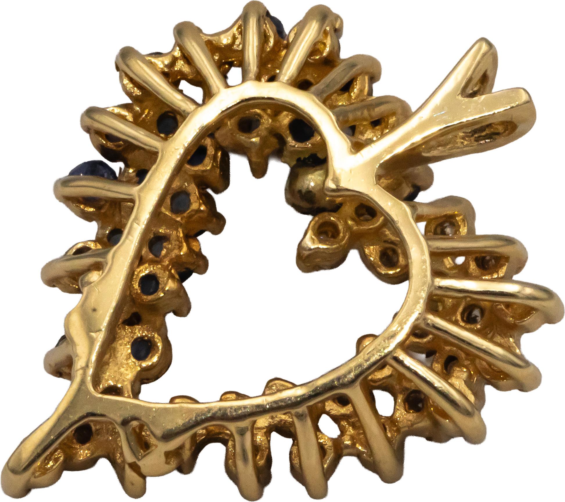 14k Yellow Gold 0.50CT Diamond and Sapphire Cluster Heart Pendant