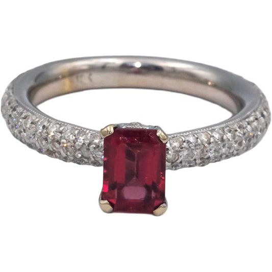 18k White Gold 1.63CT Diamond and Pink Tourmaline Ring Size 7.5
