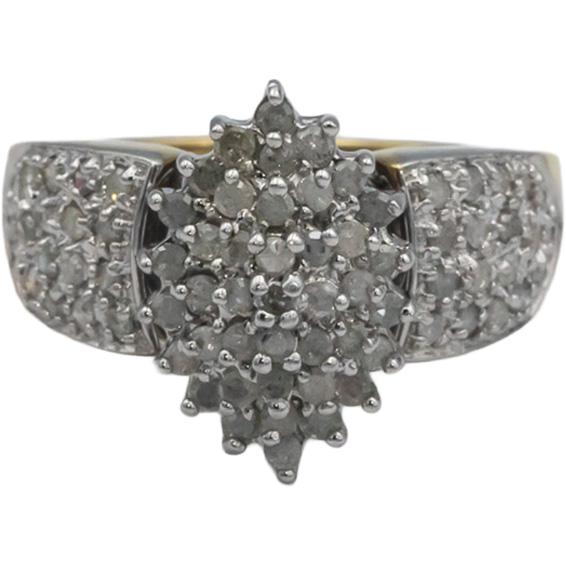 10k White and Yellow Gold Round Diamond Cluster Cocktail Ring 1.0CT Size 7