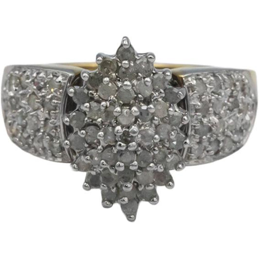 10k White and Yellow Gold 1.0CT Round Cut Diamond Cluster Ring Size 7