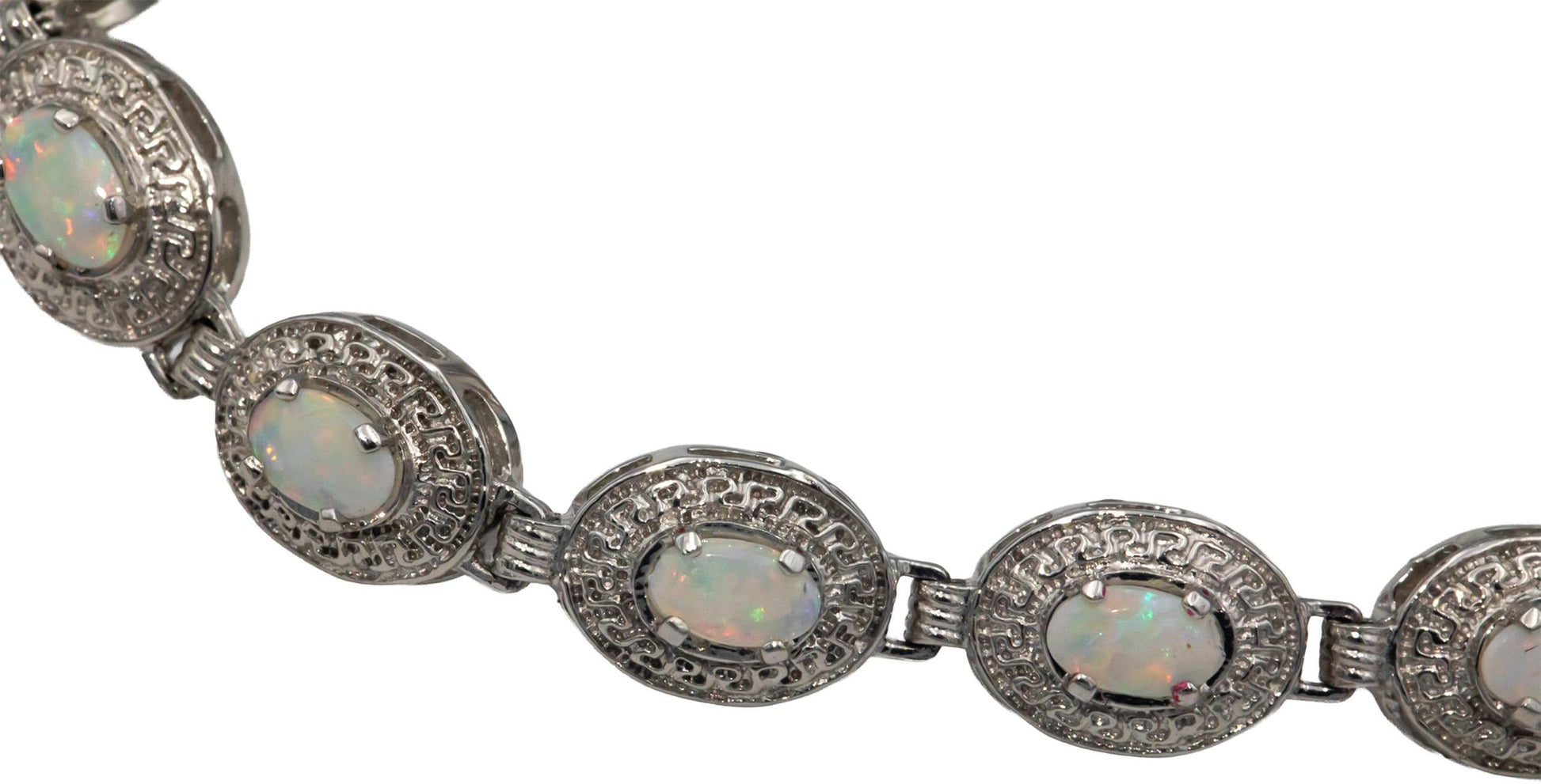 14k White Gold 3.0CT Oval Cabochon Cut Opal Chain Bracelet