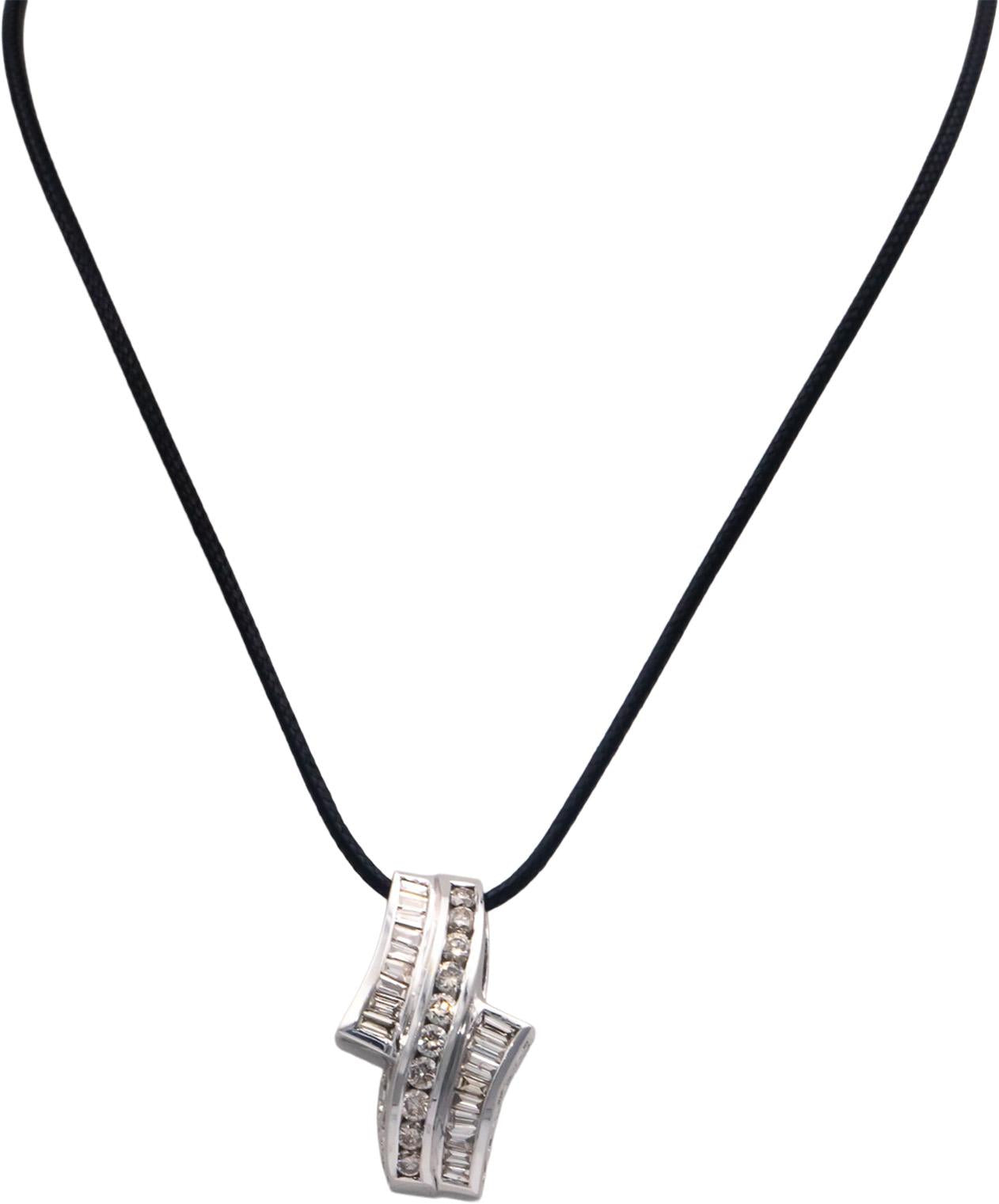 14k White Gold Round and Baguette Cut Diamond Slide Pendant Necklace 3.0CT