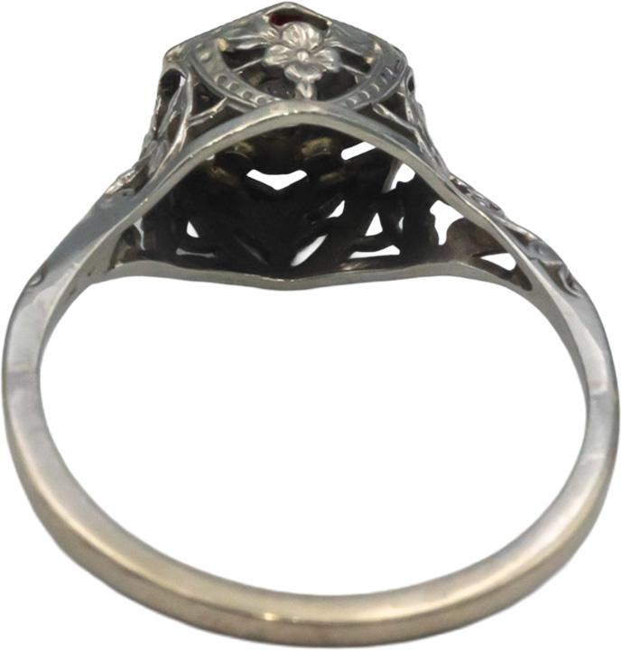 Vintage Antique 14k White Gold 0.10CT VS Old Euro Diamond Filigree Ring Size 7.5
