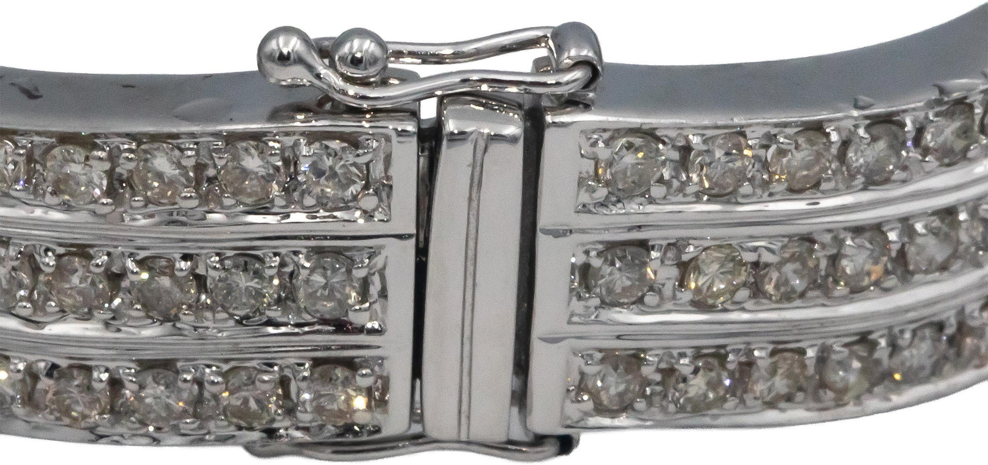 Diamond Round Cut 18k White Gold Three Row Wavy Bangle Bracelet 5.50CT