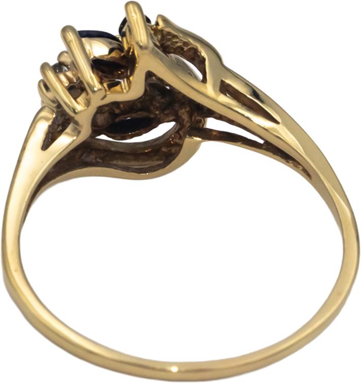 14k Yellow Gold 0.27CT Diamond and Blue Sapphire Floral Ring Size 7.75