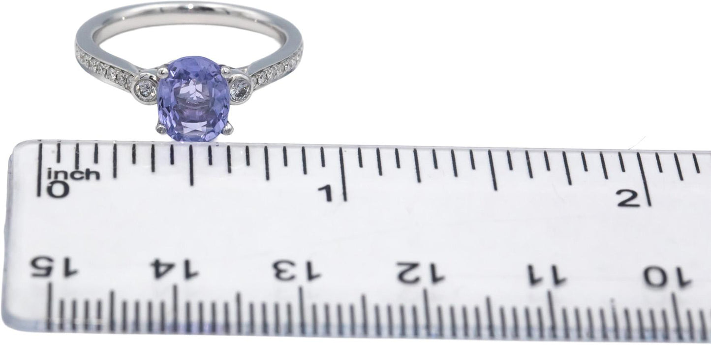 14k White Gold 1.78CT Round Cut Diamond and Oval Cut Sapphire Ring Size 6