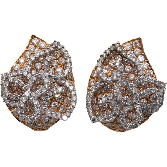 Designer 18k Rose Gold 2.64CT Round Cut Diamond Floral Earrings