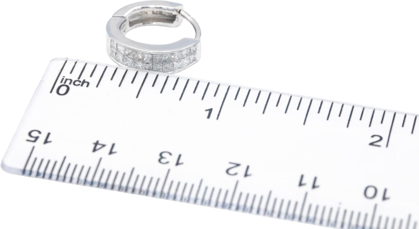 14k White Gold 1.0CT Princess Cut Diamond Hoop Huggie Earrings